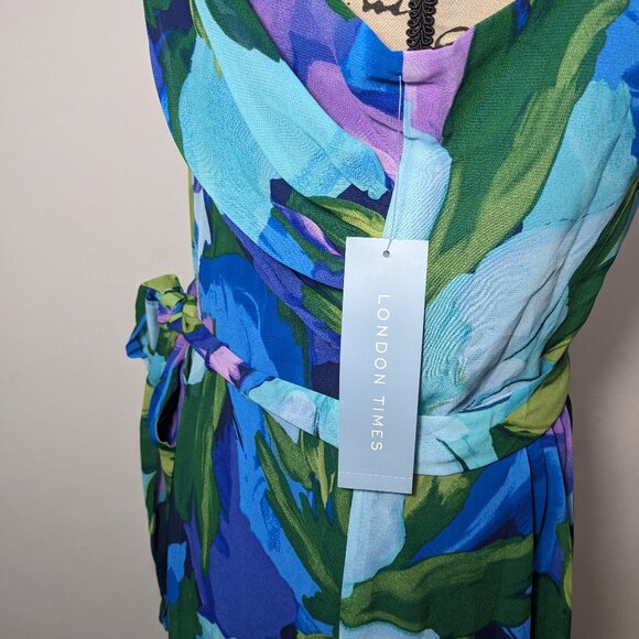 NWT London Times Crisscross Wrap-Neck Halter Maxi Dress Aqua Royal Size 12 - Picture 8 of 15